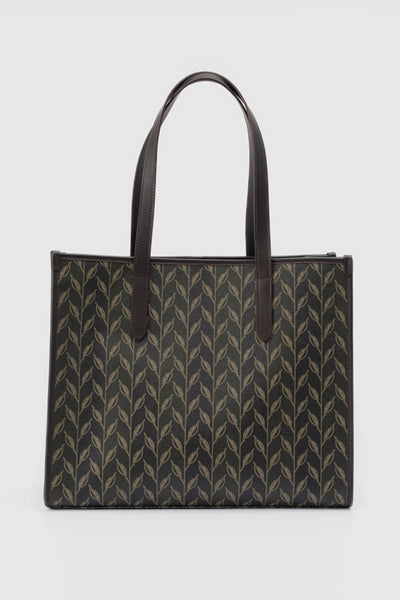 LEAF MONOGRAM - TOTE BAG  LARGE - YEŞİL KOYU KAHVERENGİ