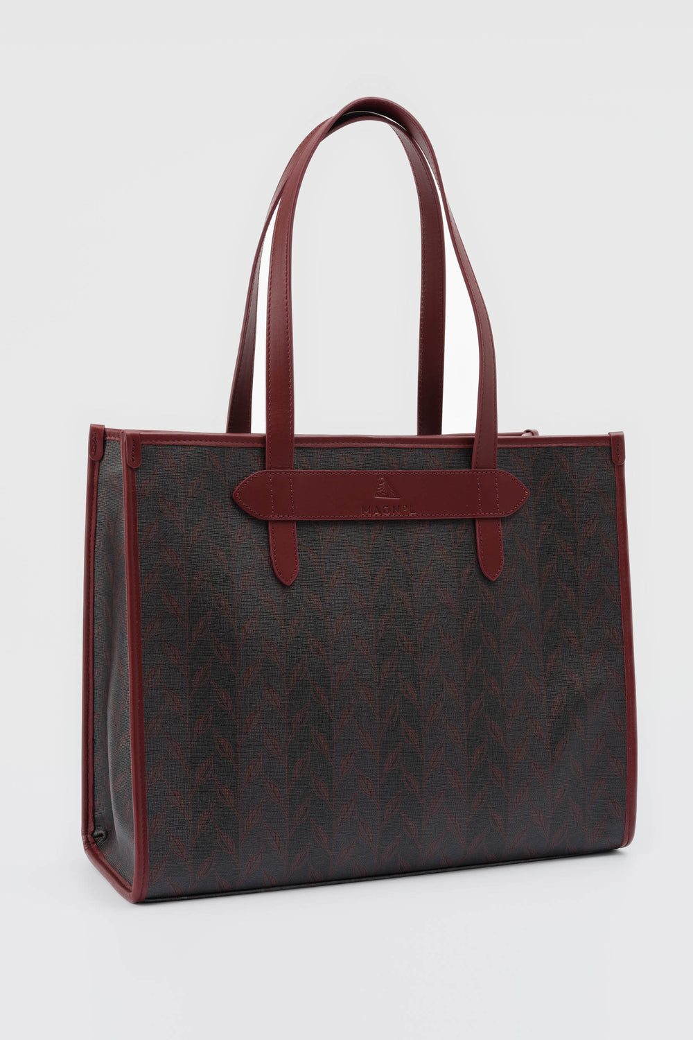 LEAF MONOGRAM - TOTE BAG  LARGE BORDO GRİ