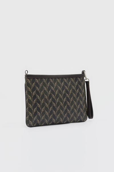 LEAF MONOGRAM MINI CLUTCH - YEŞİL KOYU KAHVERENGİ