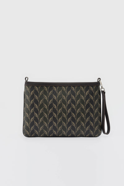 LEAF MONOGRAM MINI CLUTCH - YEŞİL KOYU KAHVERENGİ