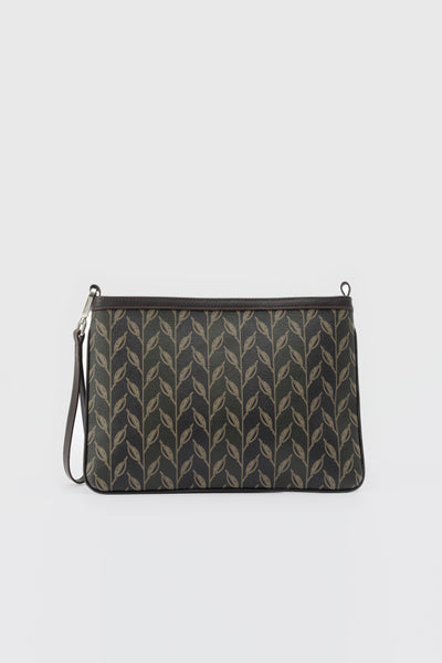 LEAF MONOGRAM MINI CLUTCH - YEŞİL KOYU KAHVERENGİ