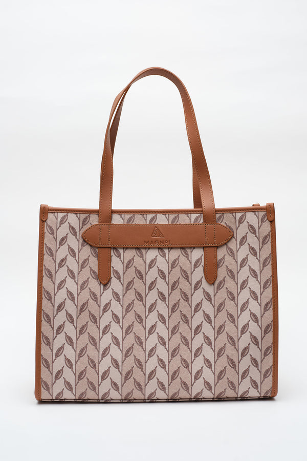 LEAF MONOGRAM - TOTE BAG - TABA KREM