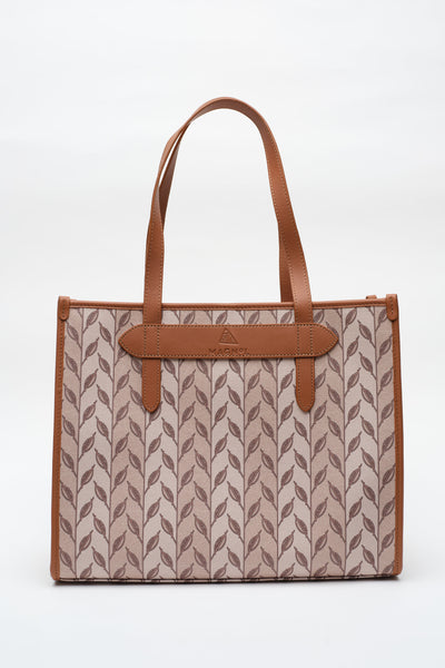 LEAF MONOGRAM - TOTE BAG - TABA KREM
