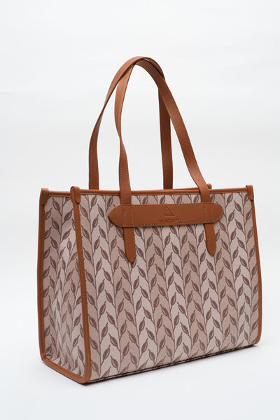 LEAF MONOGRAM - TOTE BAG - TABA KREM