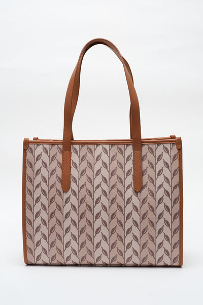 LEAF MONOGRAM - TOTE BAG - TABA KREM