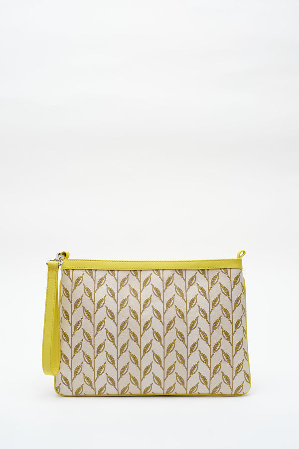 LEAF MONOGRAM MINI CLUTCH - SARI BEYAZ