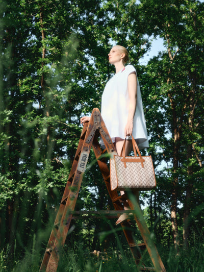 LEAF MONOGRAM - TOTE BAG - TABA KREM
