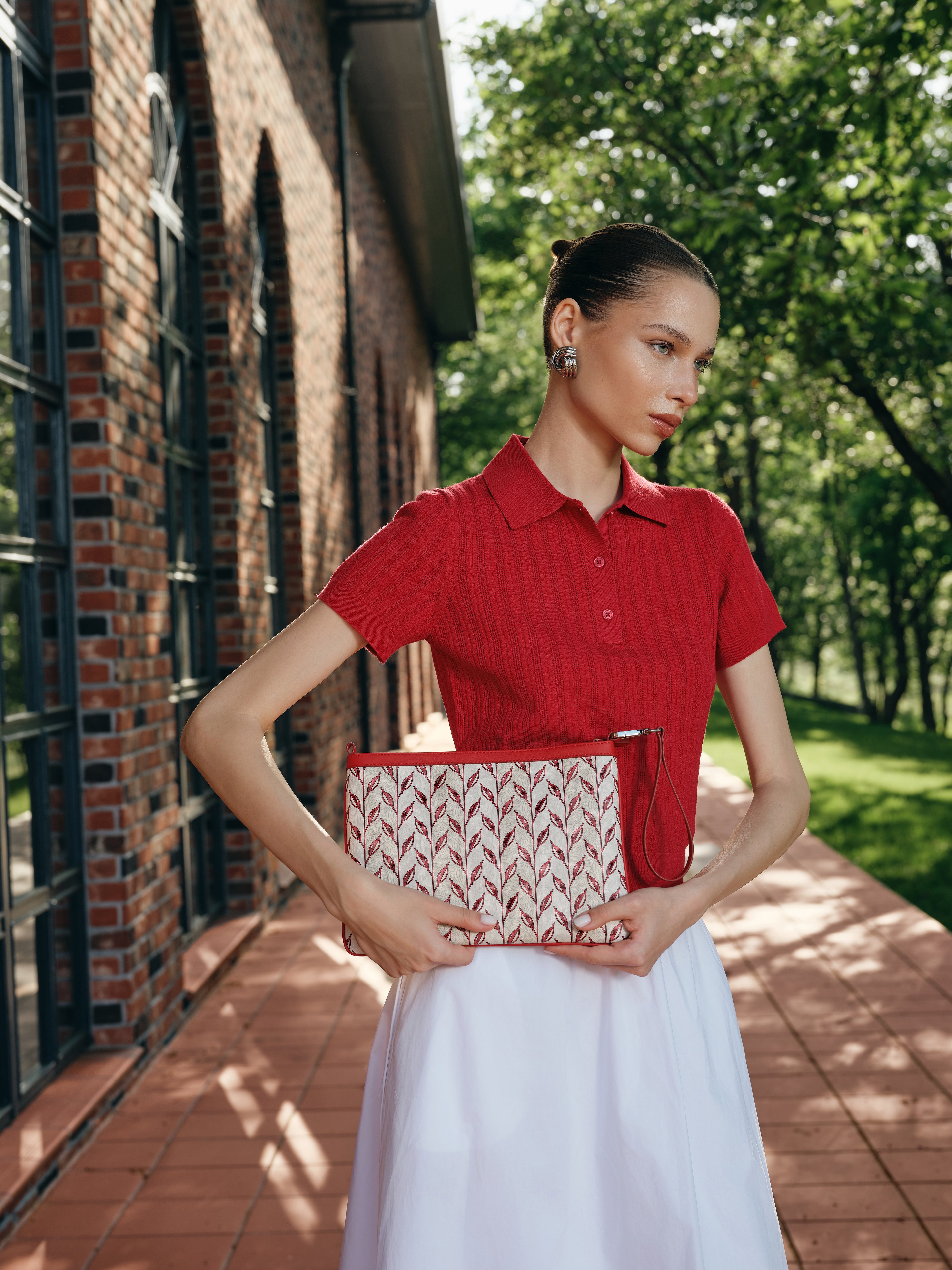 LEAF MONOGRAM MINI CLUTCH - KIRMIZI BEYAZ