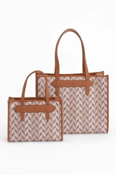 LEAF MONOGRAM - TOTE BAG  LARGE - KREM TABA