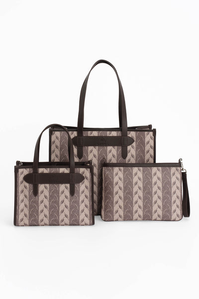 LEAF MONOGRAM - TOTE BAG  LARGE - KREM KAHVE