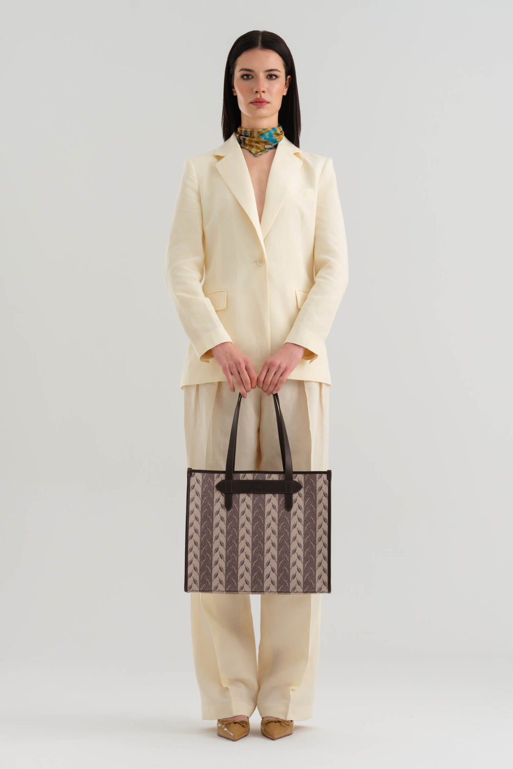 LEAF MONOGRAM - TOTE BAG  LARGE - KREM KAHVE