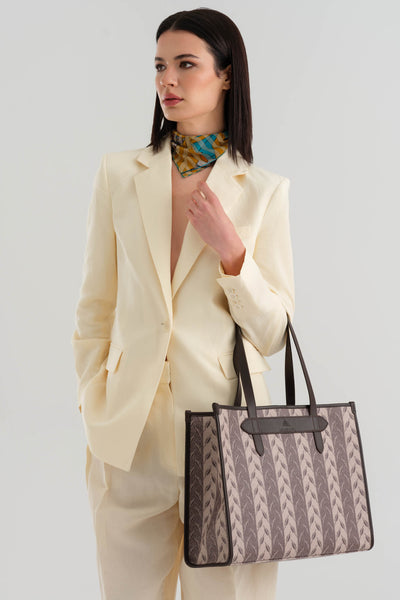 LEAF MONOGRAM - TOTE BAG  LARGE - KREM KAHVE