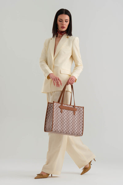 LEAF MONOGRAM - TOTE BAG  LARGE - KREM TABA