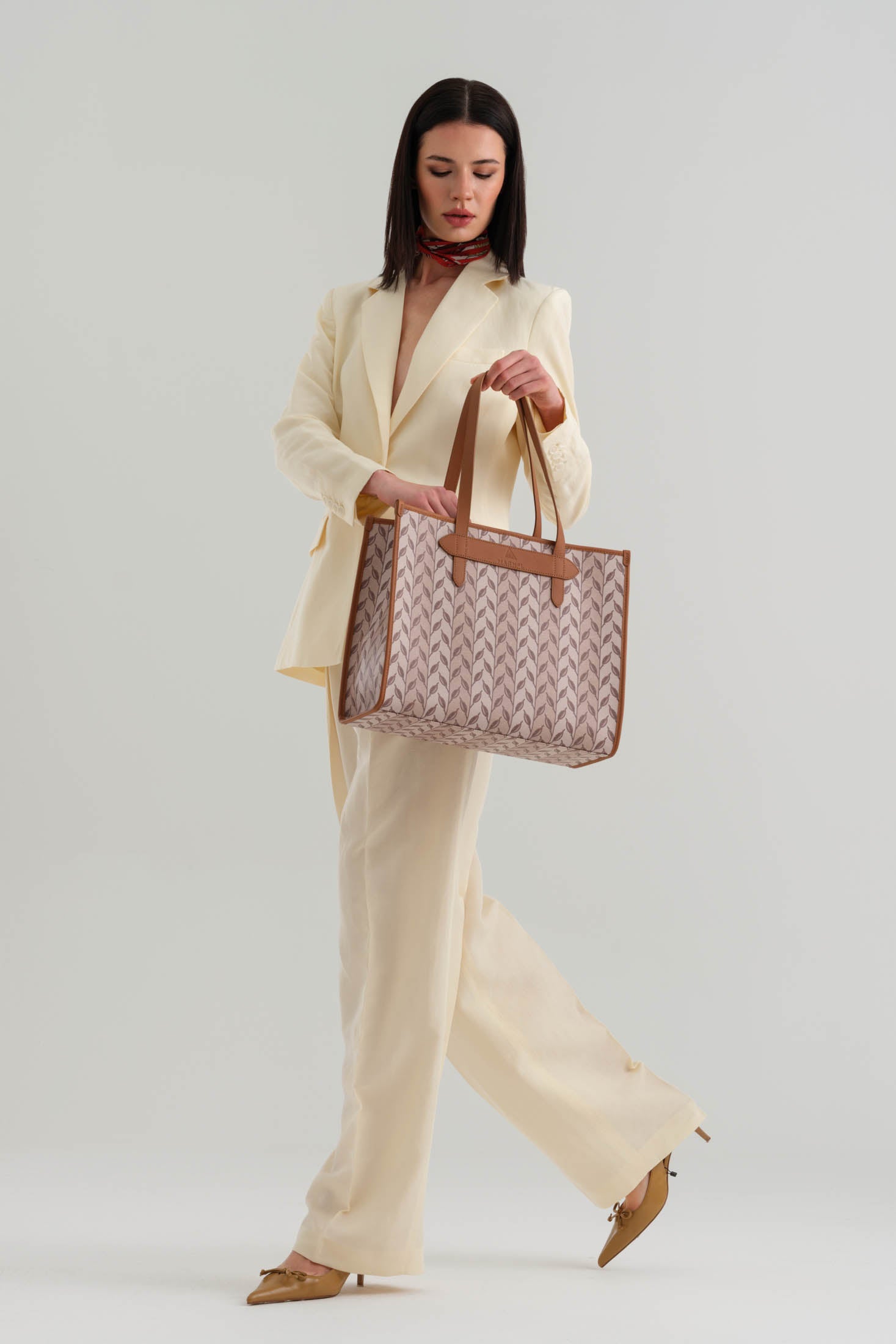 LEAF MONOGRAM - TOTE BAG LARGE - GREEN DARK BROWN