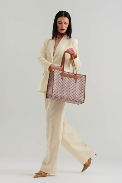 LEAF MONOGRAM - TOTE BAG  LARGE - KREM TABA