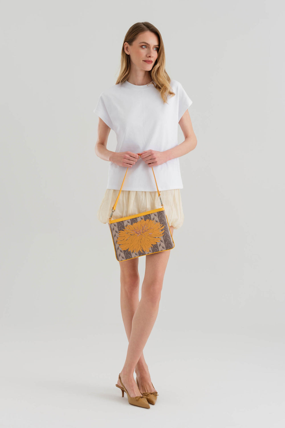 LEAF MONOGRAM MINI CLUTCH - JUPİTER - KREM SARI