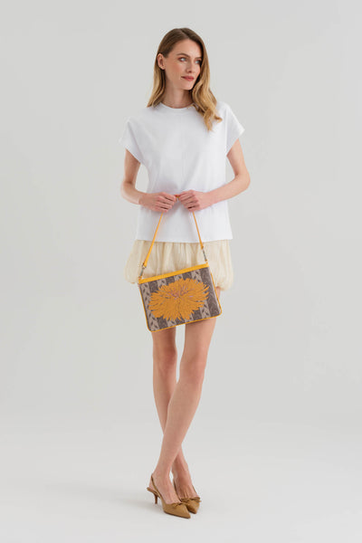 LEAF MONOGRAM MINI CLUTCH - JUPİTER - KREM SARI