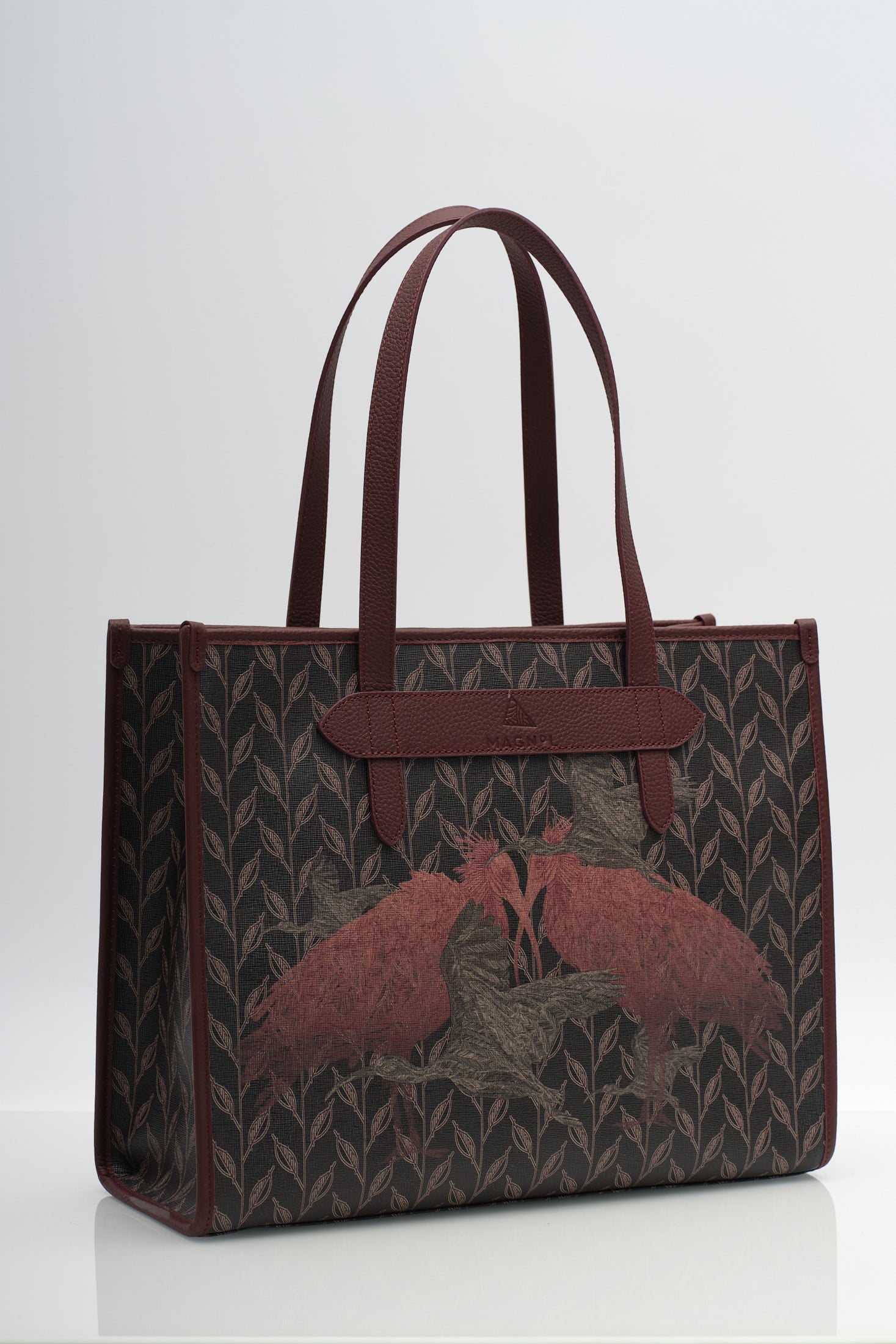 LEAF MONOGRAM - TOTE BAG LARGE- CRIMSON BEAK ECHO- BORDO