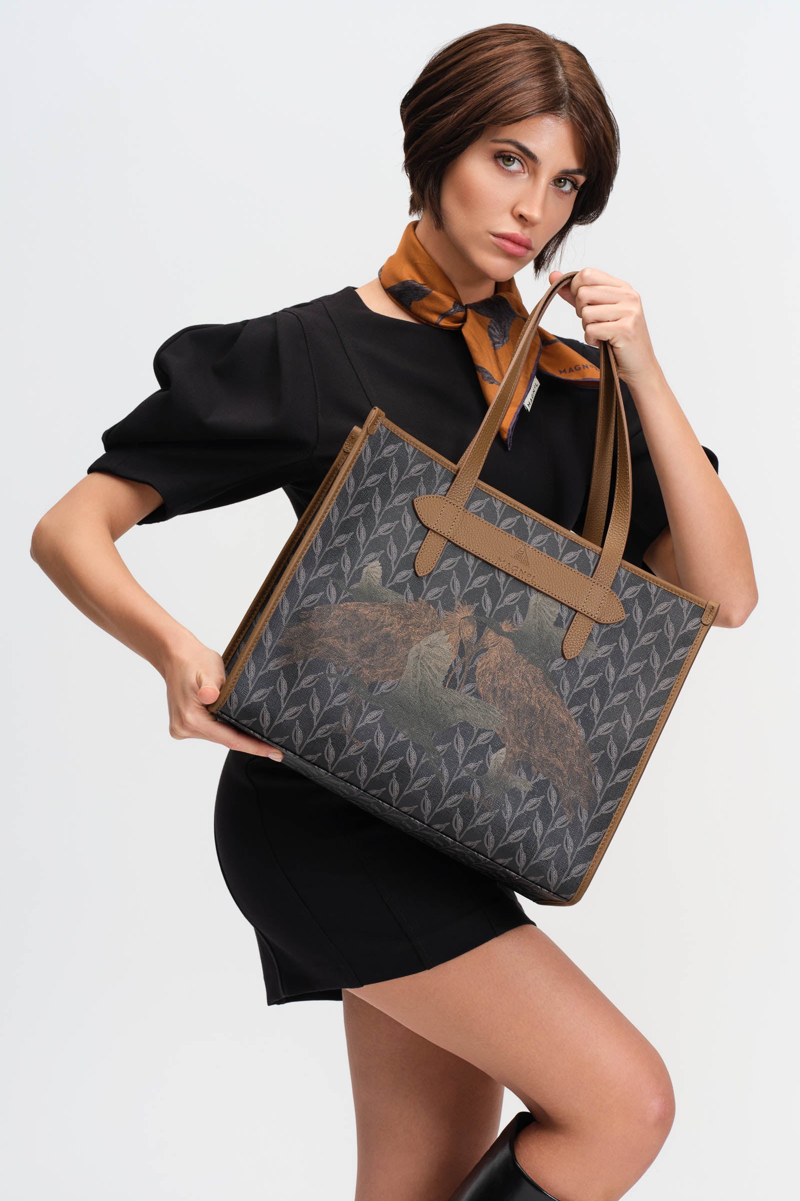 LEAF MONOGRAM - TOTE BAG  LARGE BROWN-BLUE