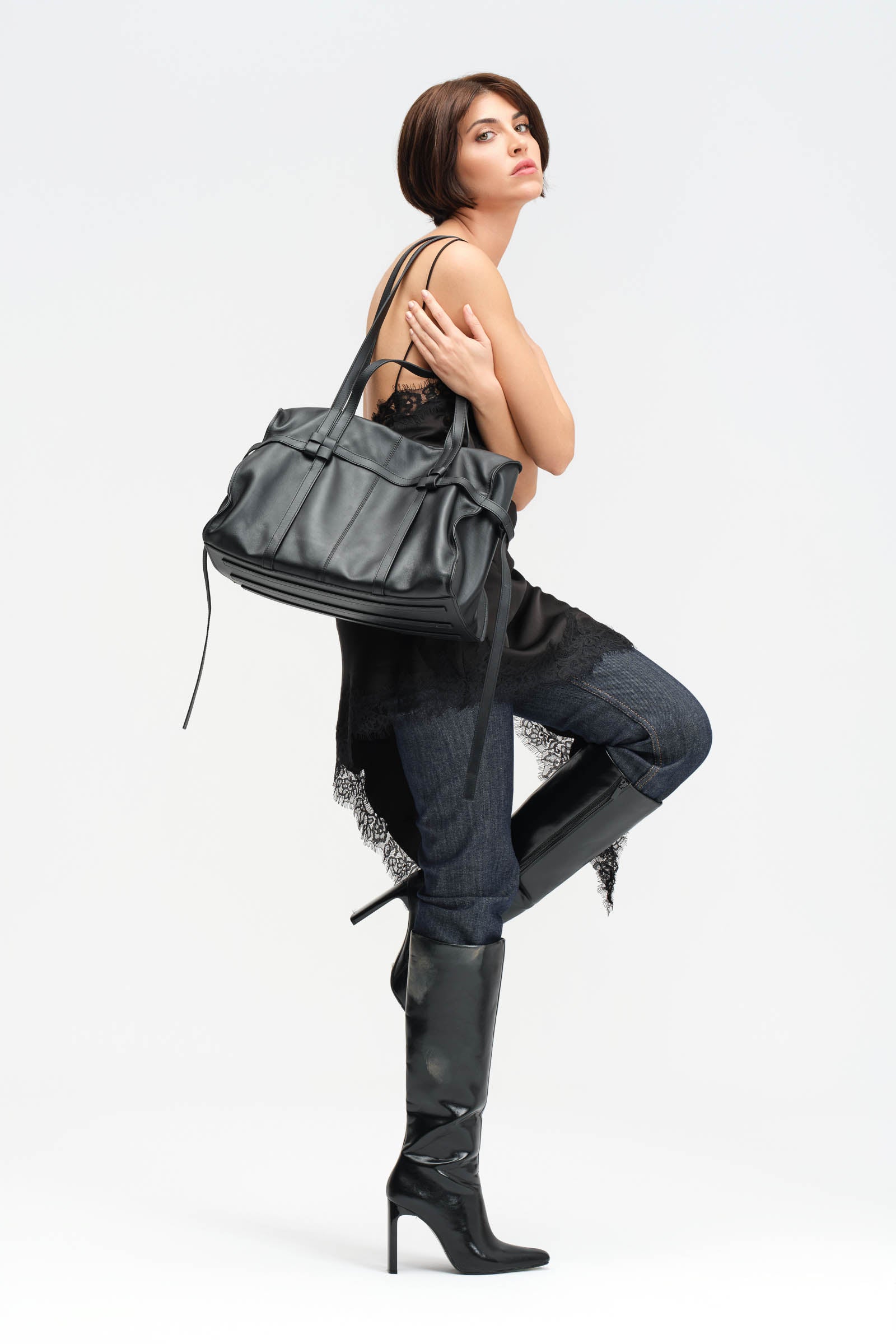 PIERRE OMUZ VE EL ÇANTASI - SİYAH YUMUŞAK  DERİ