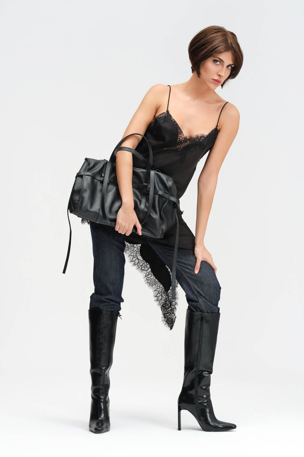 PIERRE OMUZ VE EL ÇANTASI - SİYAH YUMUŞAK  DERİ