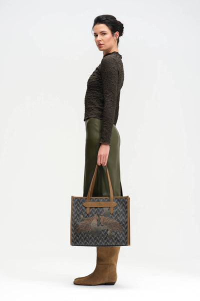 LEAF MONOGRAM - TOTE BAG  LARGE BROWN-BLUE