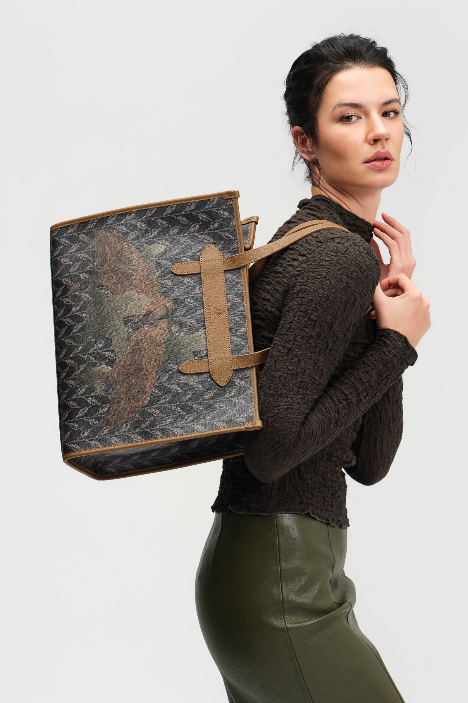 LEAF MONOGRAM - TOTE BAG  LARGE BROWN-BLUE