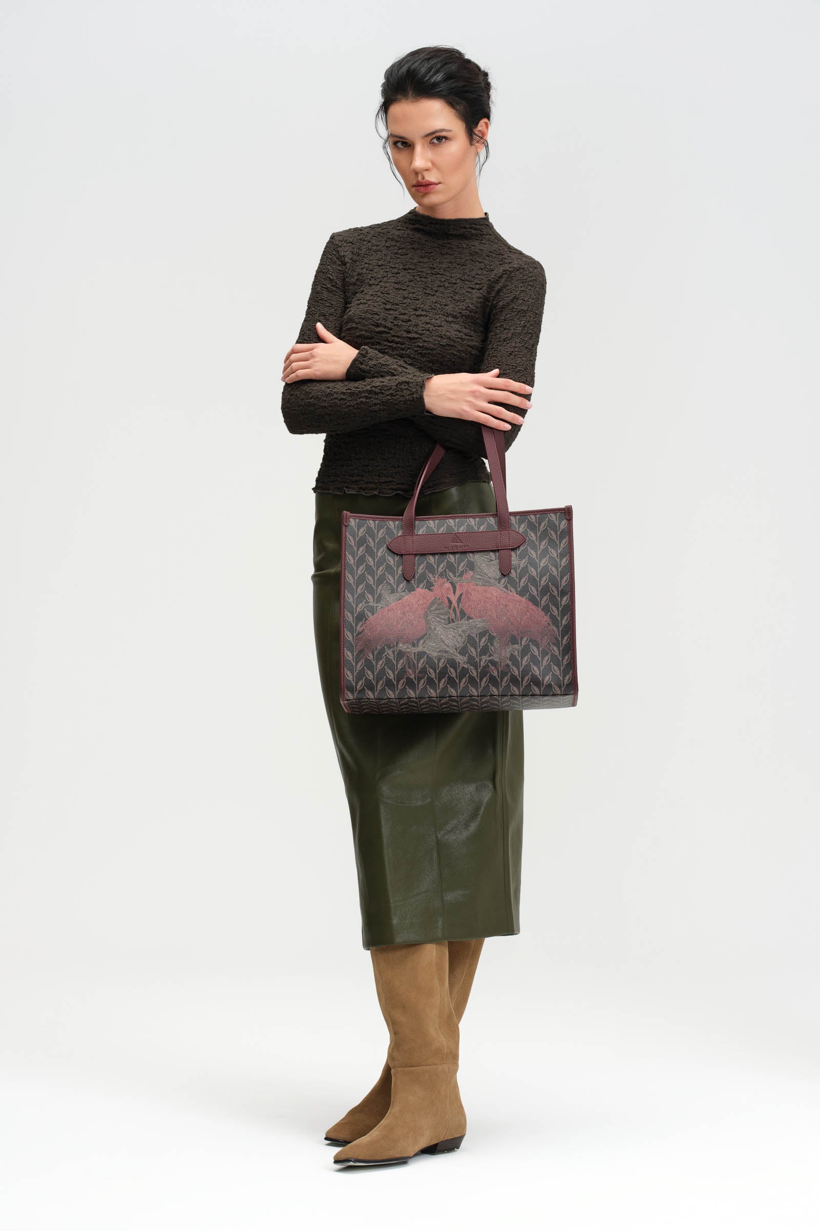 LEAF MONOGRAM - TOTE BAG  LARGE BROWN-BLUE