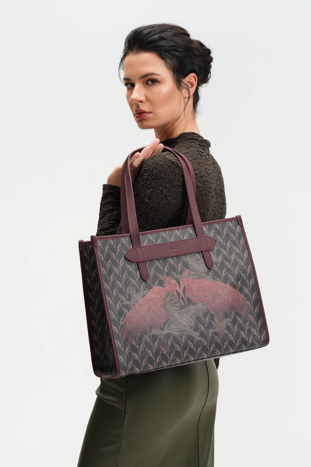 LEAF MONOGRAM - TOTE BAG  LARGE BROWN-BLUE