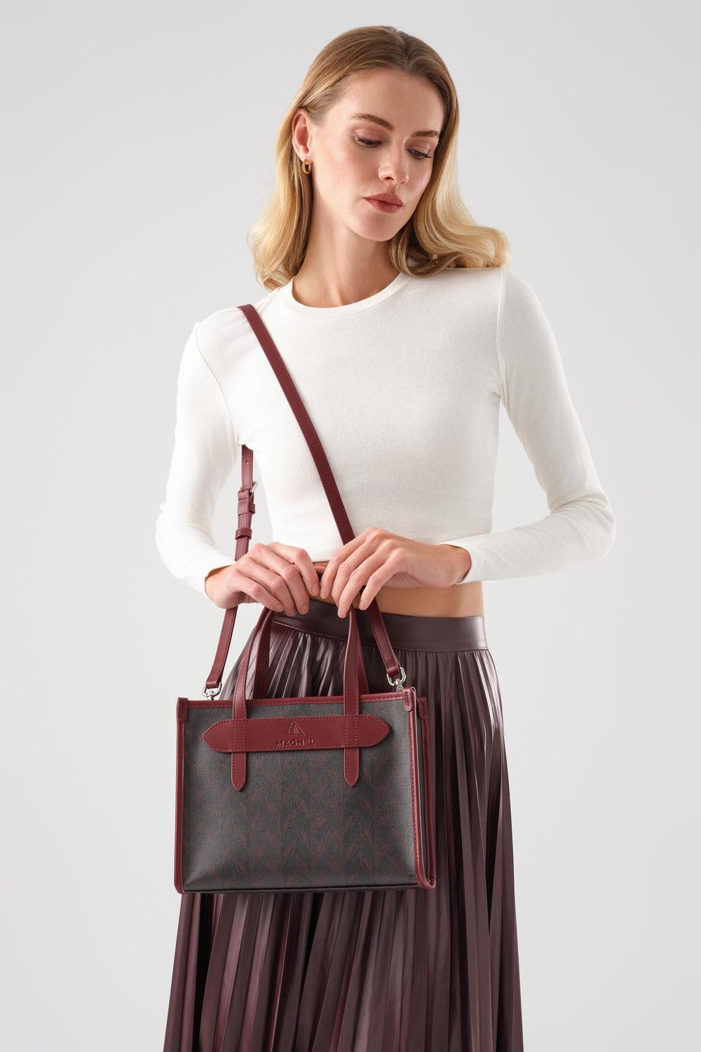 LEAF MONOGRAM - MINI BAG BORDO GRİ