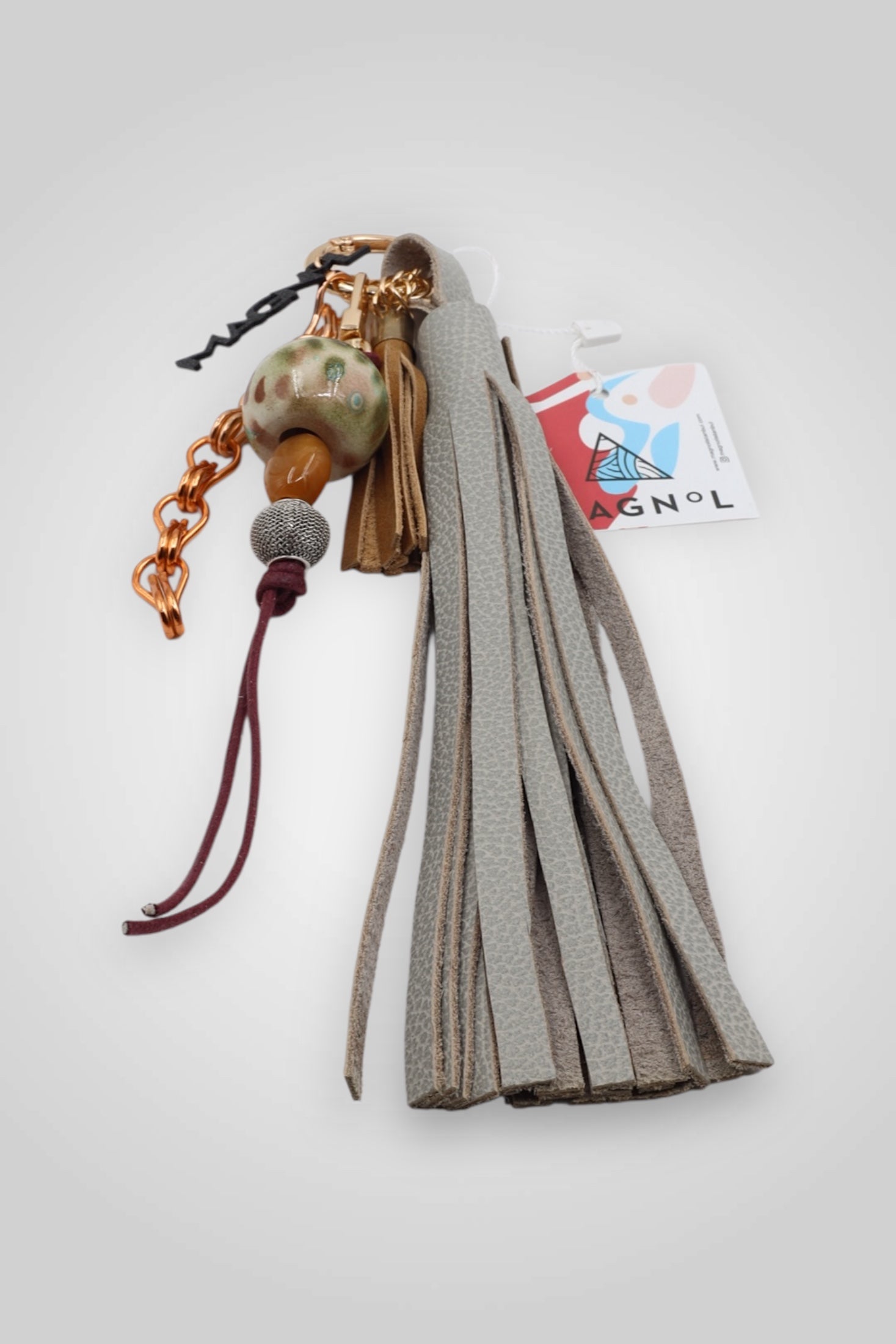LEATHER TASSEL BAG CHARM - GRAY