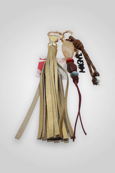 LEATHER TASSEL BAG CHARM - GOLD