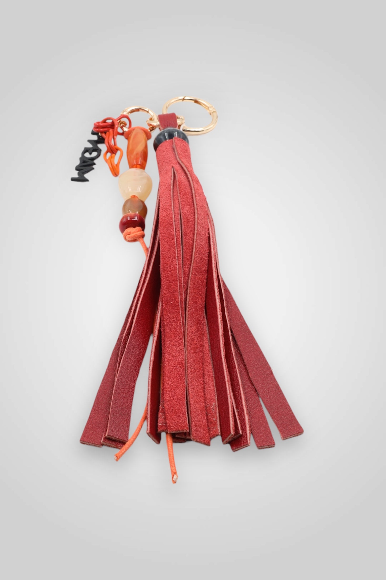 LEATHER TASSEL BAG CHARM - RED