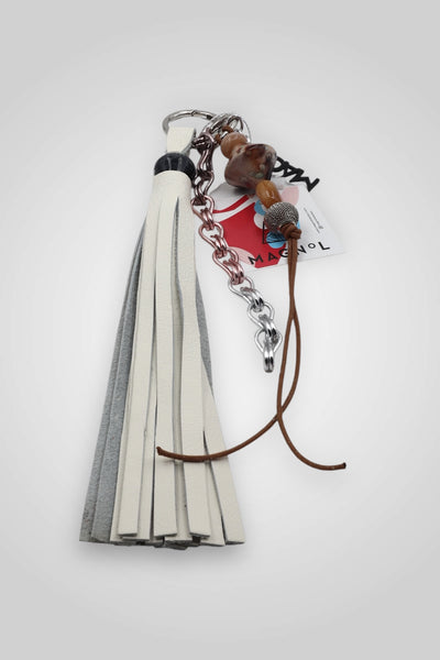 LEATHER TASSEL BAG CHARM - WHITE