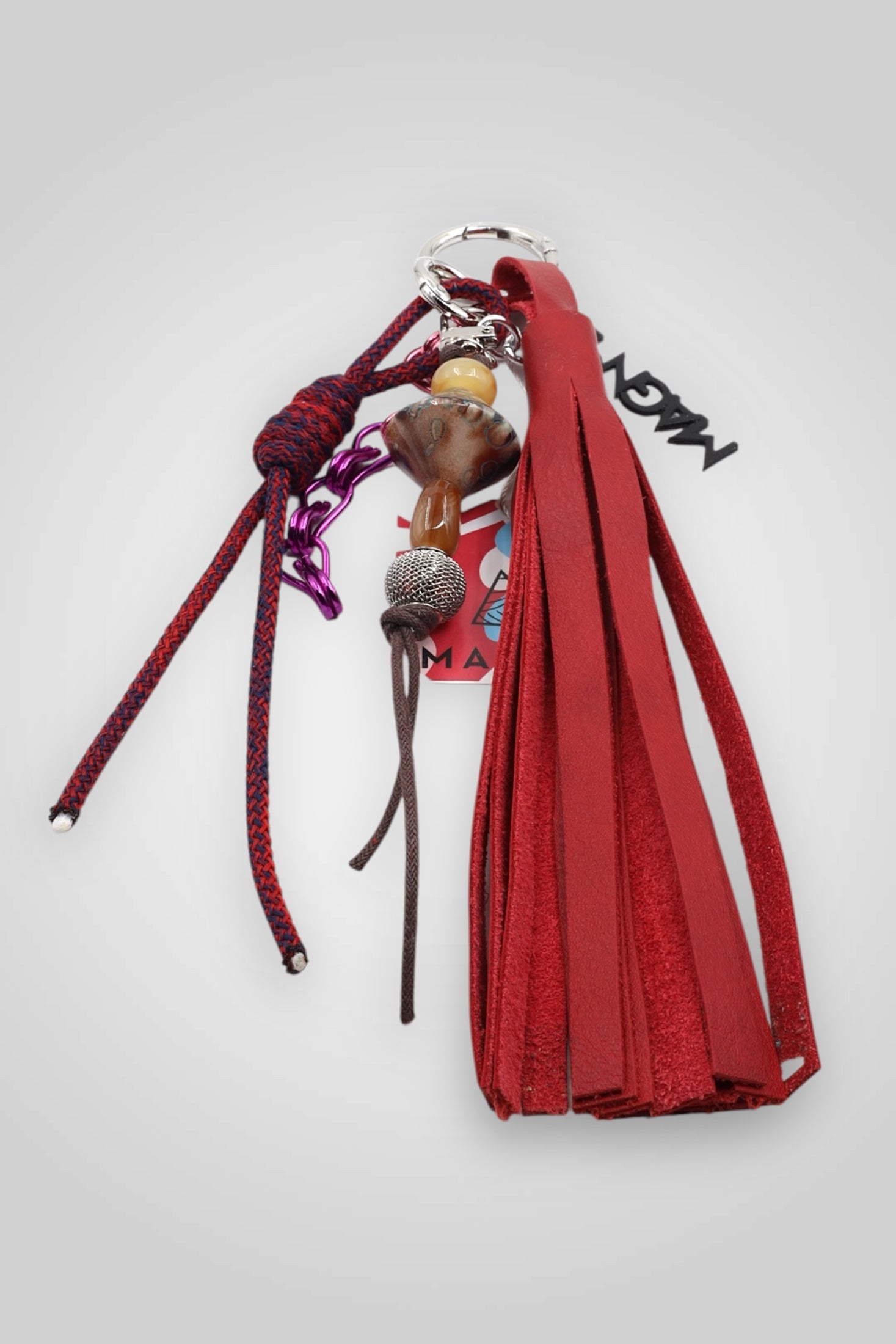 LEATHER TASSEL BAG CHARM - RED