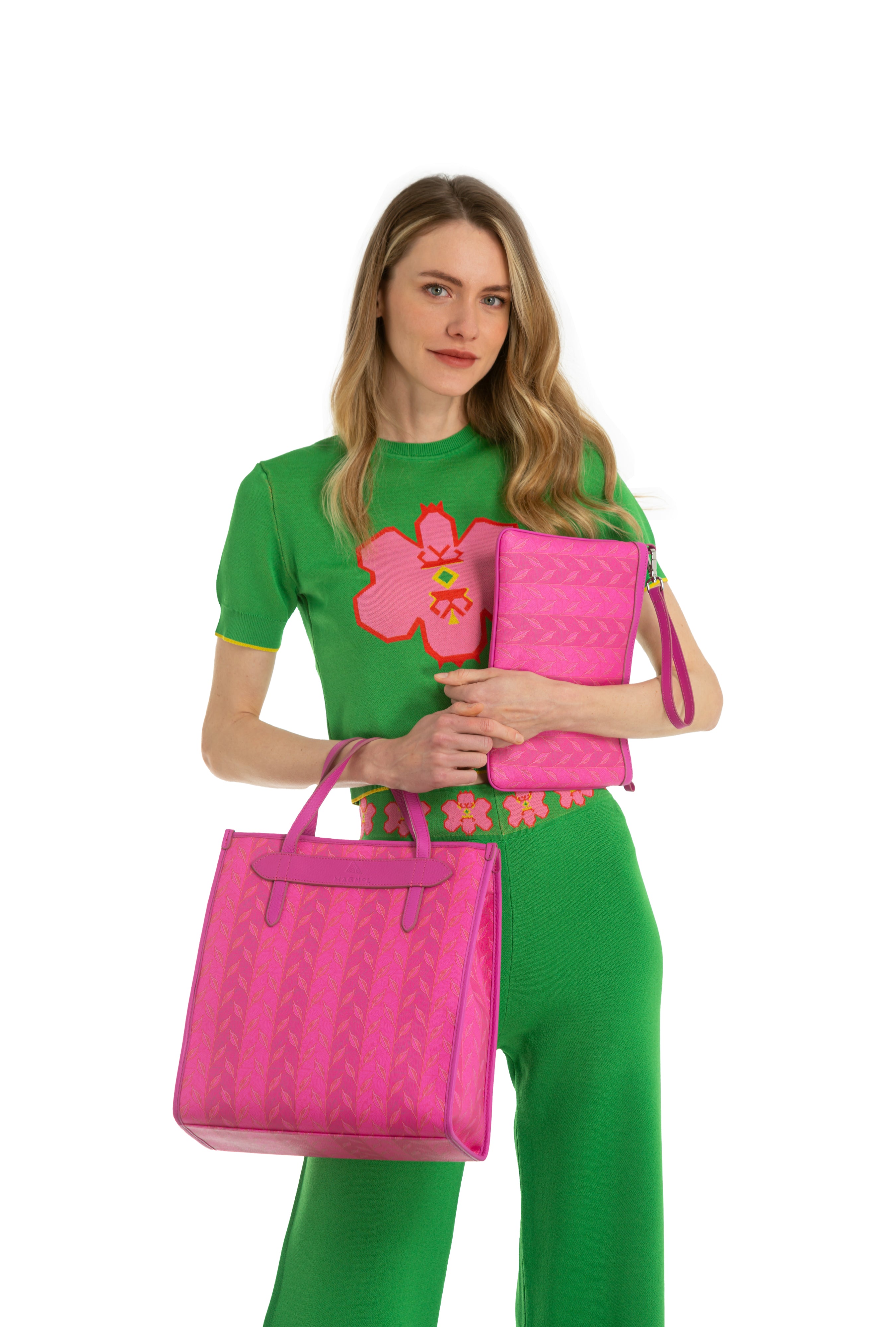 LEAF MONOGRAM - TOTE BAG MEDIUM - FUŞYA
