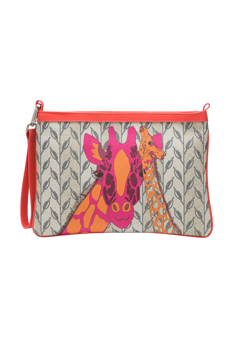 LEAF MONOGRAM MINI CLUTCH - ORANGE PINK GIRAFFE